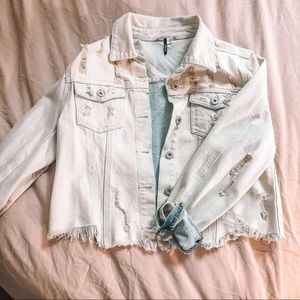 Distressed Light-Washed Cropped Denim Jacket